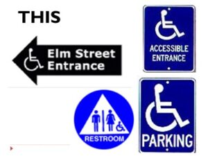 A collage of wheelchair access symbols with the text "THIS" at the top. 