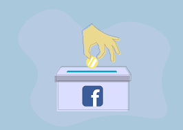 Graphic: blue background with a donation box with the Facebook logo on front and a light colored hand depositing a coin in the box