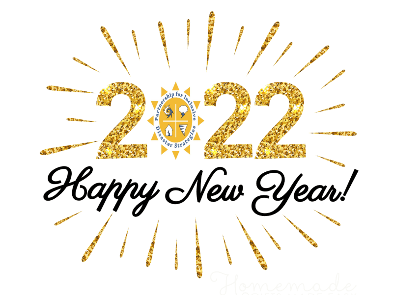 Graphic of text: "2022 Happy New Year!" The zero in 2022 is of the Partnership sun logo.