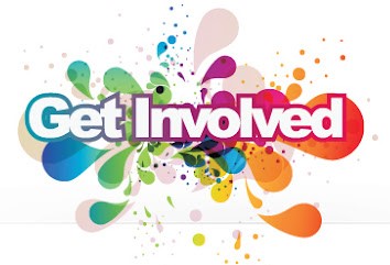Colorful graphic of text: "Get Involved"