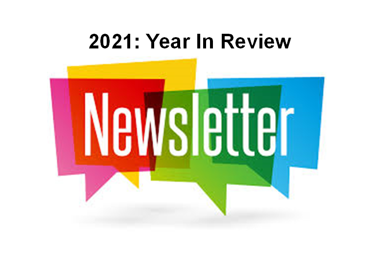 Graphic with speech bubbles. Text: "2021: Year In Review Newsletter"
