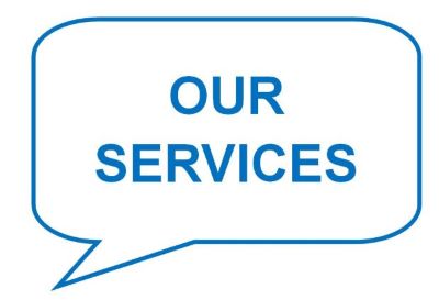 Graphic of text bubble. Text: "Our Services"