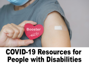 White person's arm with a band-aid on the shoulder, and their hand holding a red paper heart that says "Booster"