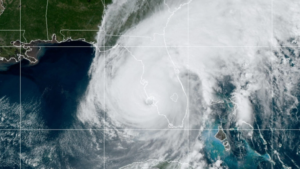 Satellite image of Hurricane Ian making landfall on the west coast of Florida.
