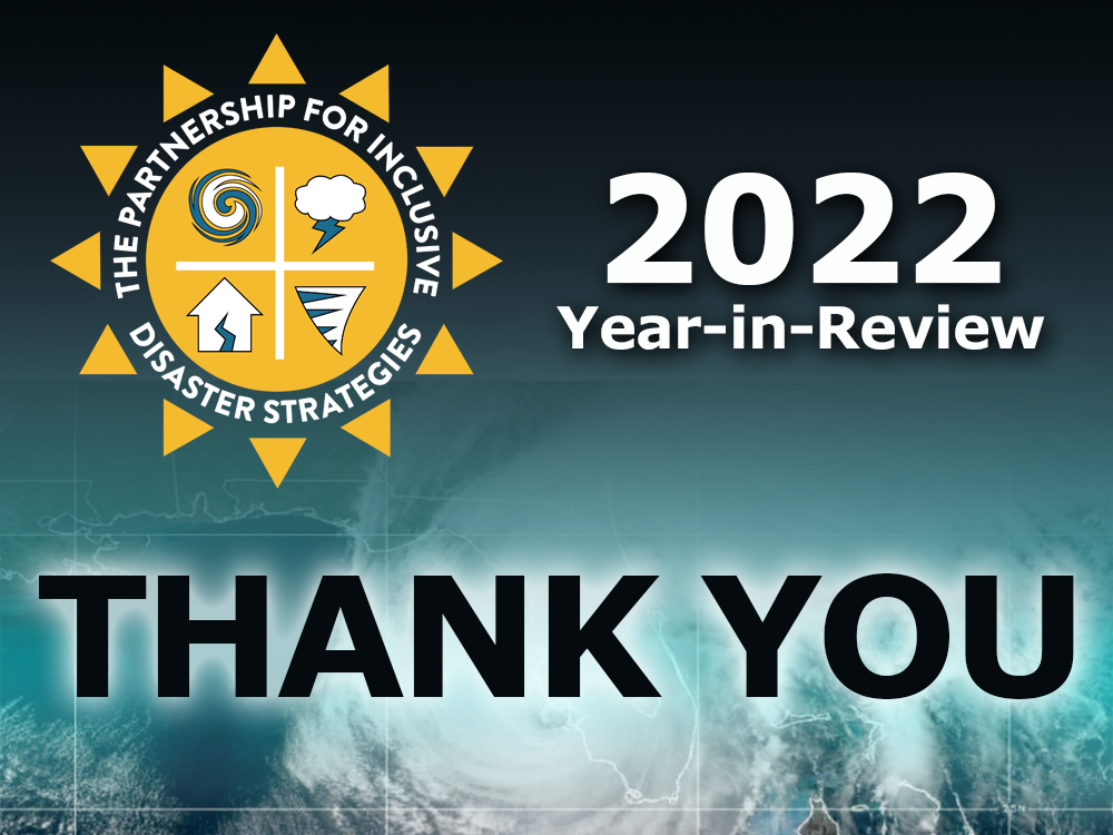 Black and teal graphic, with an underlay of a satellite shot of Hurricane Ian. Over the top, text reads: "2022 Year-in-Review", along with The Partnership's logo, and "THANK YOU"