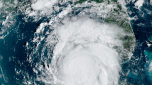 Satellite image of Hurricane Idalia approaching the Gulf coast of Florida.