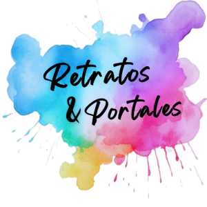Logotipo de Retratos y Portales con un fondo colorido.
