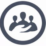 Image with a circular icon containing three human figures above an open hand.